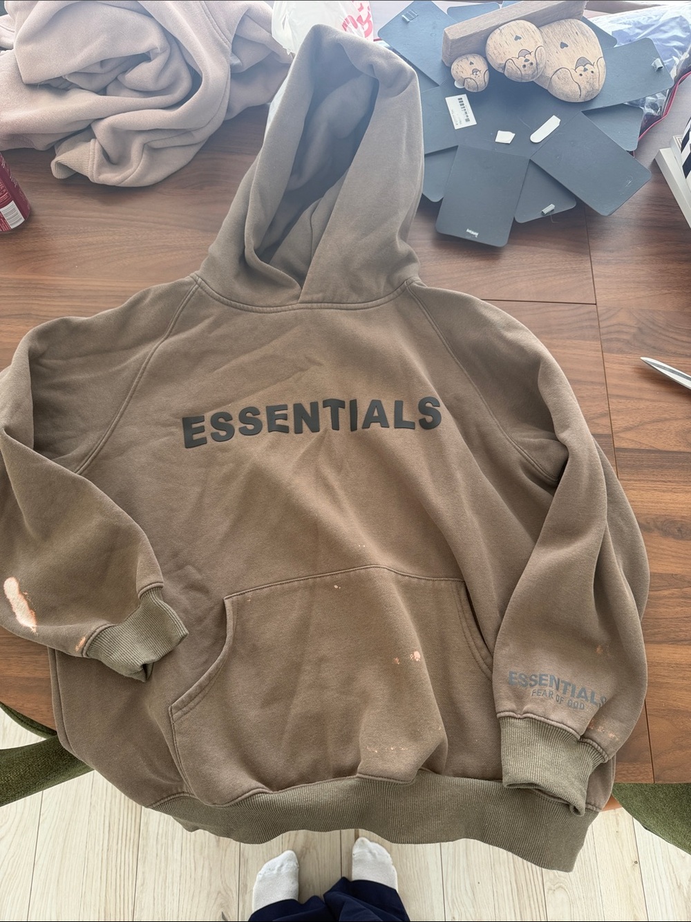 ESSENTIALS Men’s Hoodie — Brown Olive with Black Logo